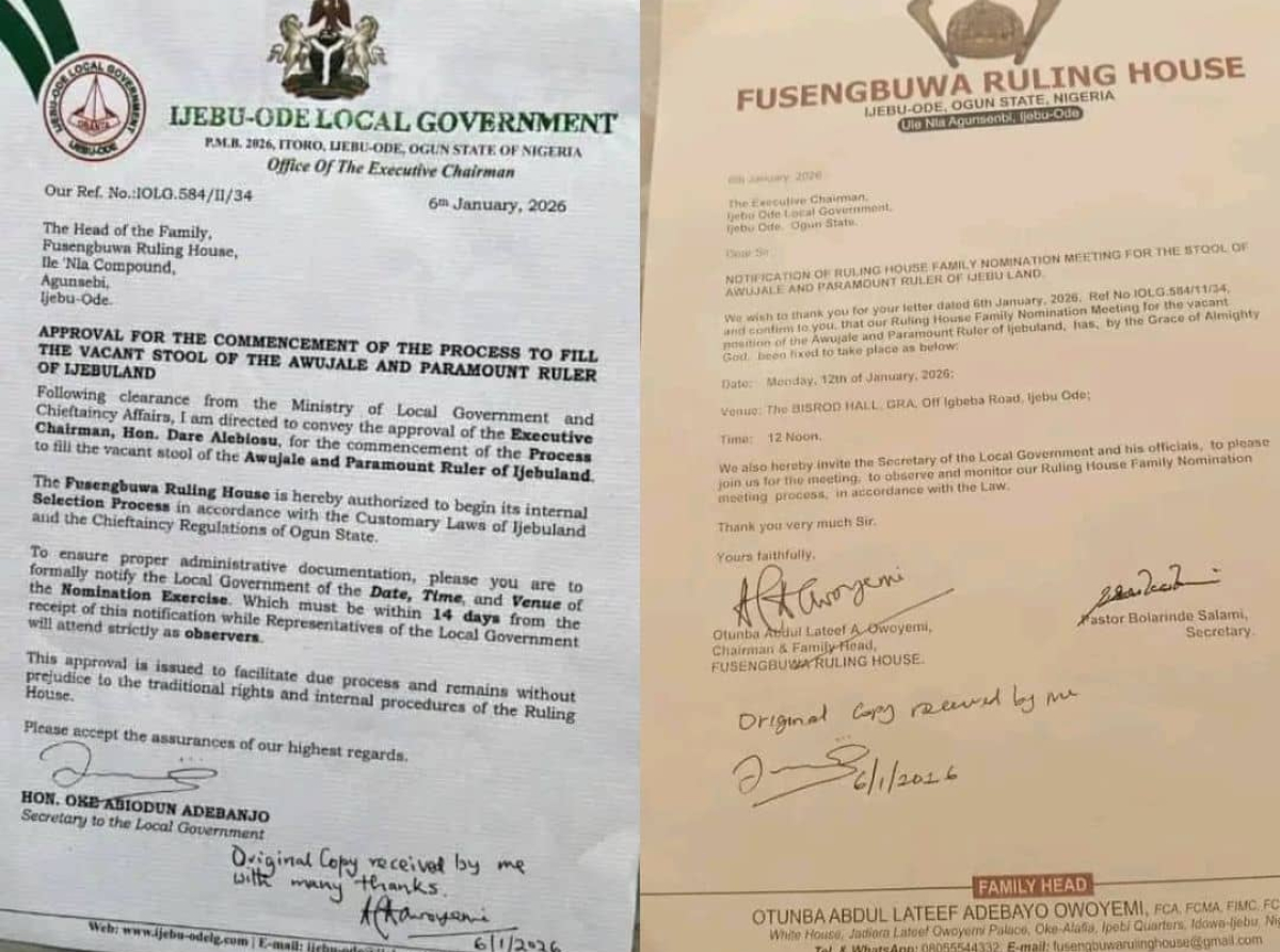 Awujale Succession! Fusengbuwa Ruling House sets January 12 for nomination of Candidates